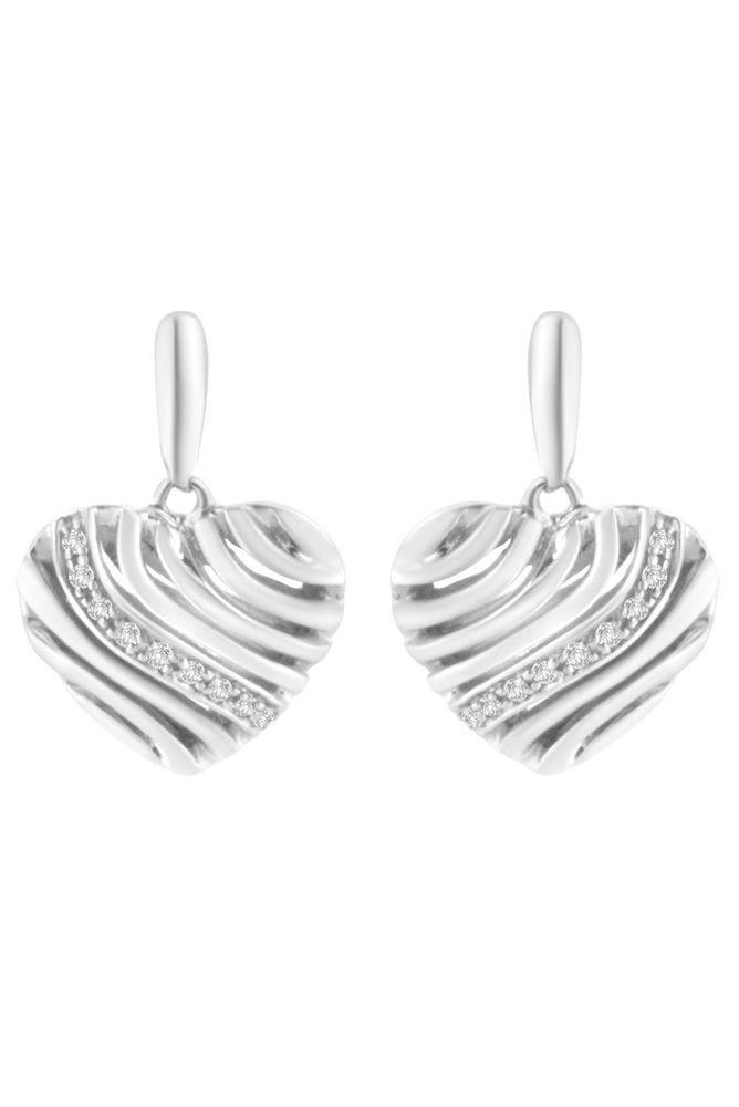 Sterling Silver Heart Diamond Accent Puff Earrings